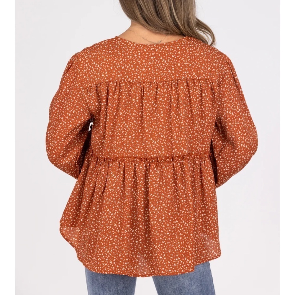 Hayden Orange Bishop Sleeve Blouse with Tie Front - Picture 4 of 14